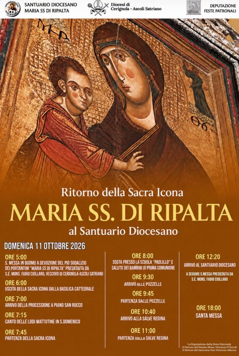 La Sacra Icona di Maria SS. di Ripalta torna al Santuario Diocesano