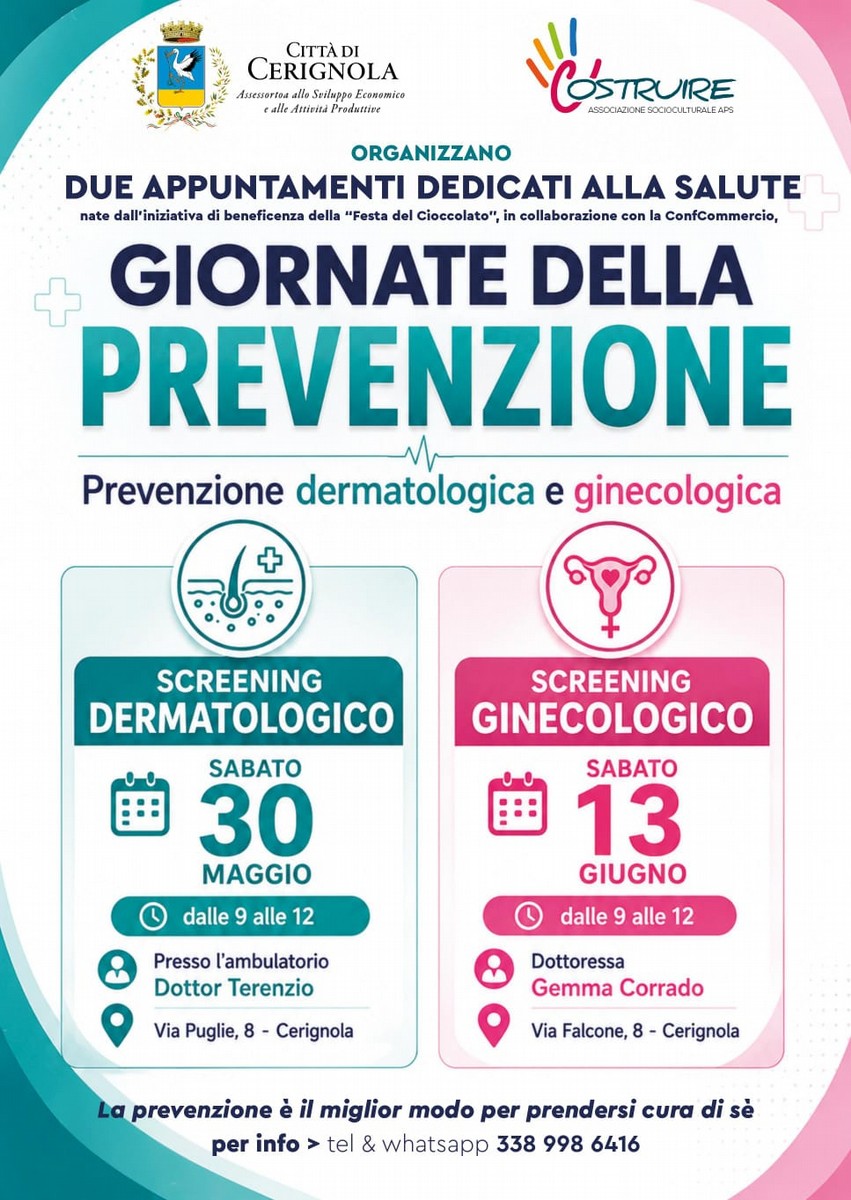 “Giornate della prevenzione”: screening dermatologici e ginecologici