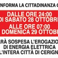Interruzione di Energia elettrica in Città dalle 24:00 di Sabato alle 07:00 di Domenica