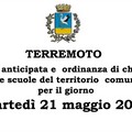 Terremoto: Uscita anticipata e Ordinanza di Chiusura delle Scuole di ogni ordine e grado