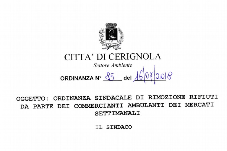 Ordinanza Sindacale n. 85